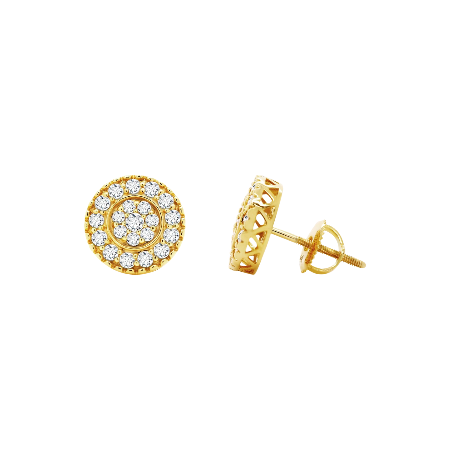 14K Gold Lab-Grown Diamond Round Cluster Stud Earrings