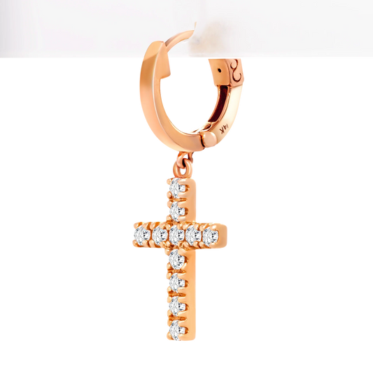14k Gold Lab-Grown Diamond Cross Charm Hoop Earrings
