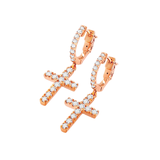 14k Gold Petite Lab-Grown Diamond Cross Hoop Earrings