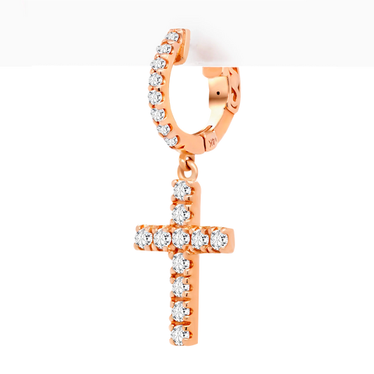 14k Gold Petite Lab-Grown Diamond Cross Hoop Earrings