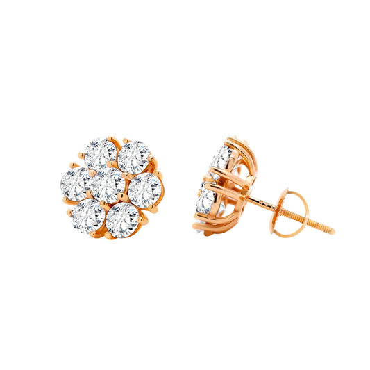 14k Gold Flower Cluster Lab-Grown Diamond Stud Earrings (Screw Back)