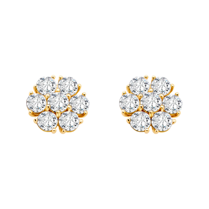 14k Gold Flower Cluster Lab-Grown Diamond Stud Earrings (Screw Back)