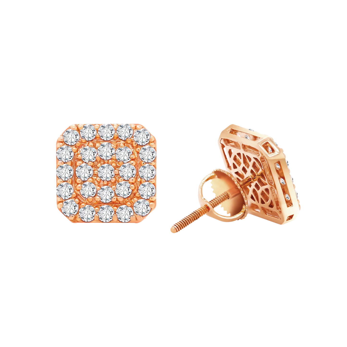 14K Gold Square Cluster Lab-Grown Diamond Stud Earrings