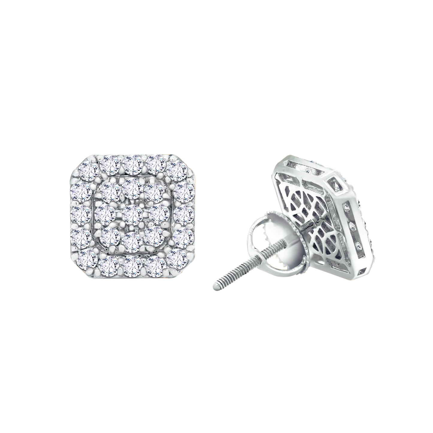 14K Gold Square Cluster Lab-Grown Diamond Stud Earrings