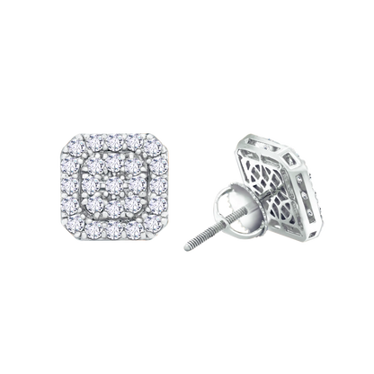14K Gold Square Cluster Lab-Grown Diamond Stud Earrings