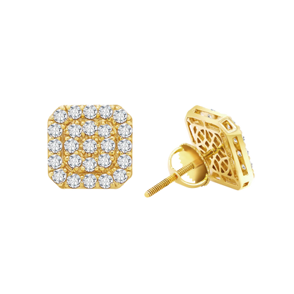 14K Gold Square Cluster Lab-Grown Diamond Stud Earrings