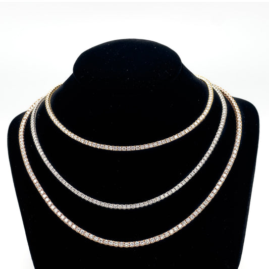 14k Gold Classic 4 Prong Lab-Grown Diamond Tennis Necklace, 16"~22"