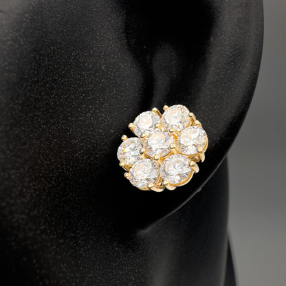 14k Gold Flower Cluster Lab-Grown Diamond Stud Earrings (Screw Back)