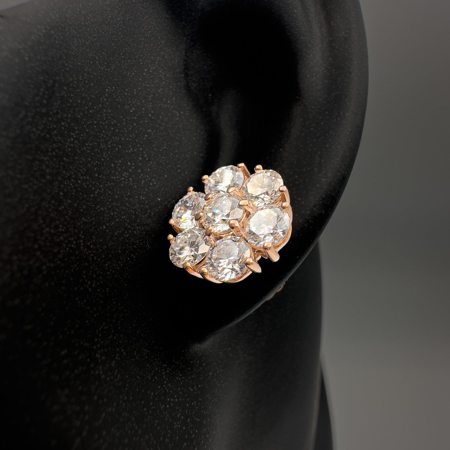 14k Gold Flower Cluster Lab-Grown Diamond Stud Earrings (Screw Back)