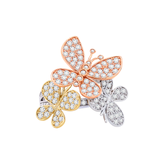14k Gold Lab-Grown Diamond Triple Butterfly Ring