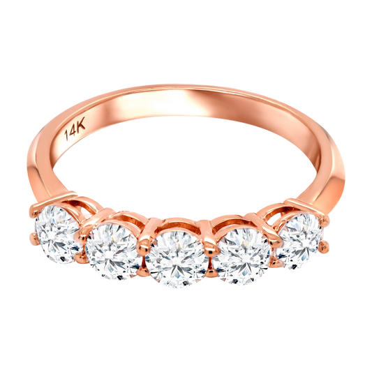 5-Stone Shared Prong Half Eternity Lab-Grown Diamond Ring – 14k Gold