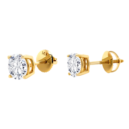 14k Gold Solitaire Classic Stud Lab-Grown Diamond Earrings (Screw Back)